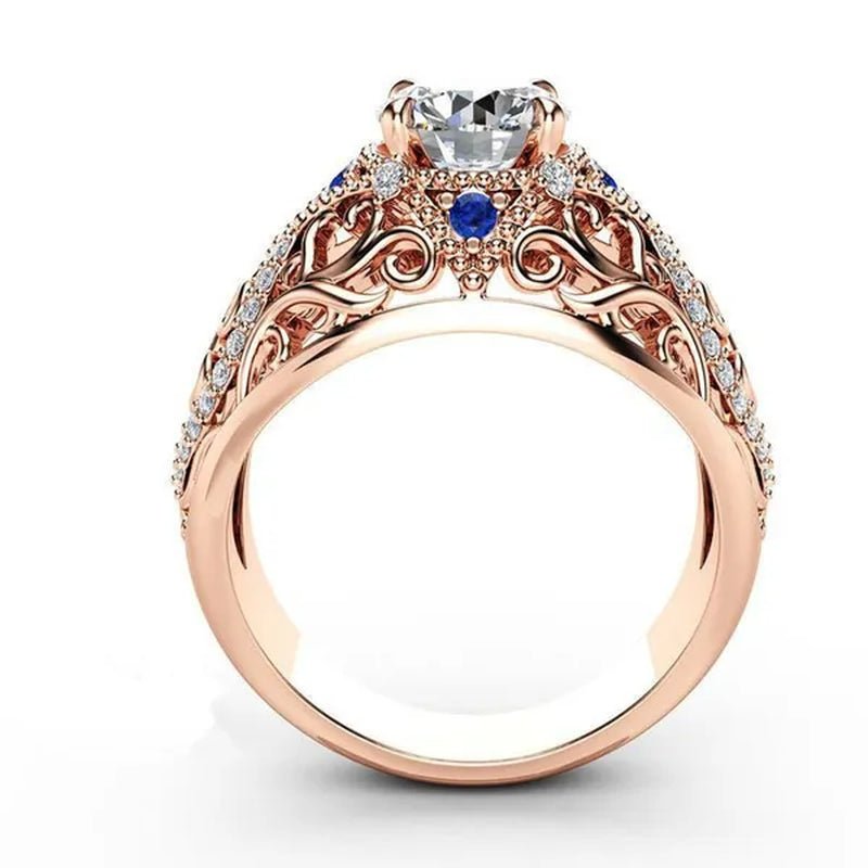 Luxury Solitaire Ring with Hollow Flower Design Shiny Cubic Zirconia Jewelry Women's Cocktail Ring (Size: 5-11)