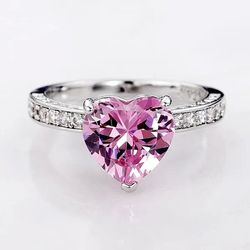 Luxury Solitaire Women Heart Diamond Engagement Rings AAAA Pink Sapphire Proposal Rings for Girlfriend Fine Anniversary Gift