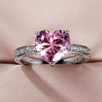 Luxury Solitaire Women Heart Diamond Engagement Rings AAAA Pink Sapphire Proposal Rings for Girlfriend Fine Anniversary Gift - WORLD TIME VISITS