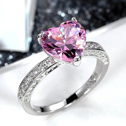 Luxury Solitaire Women Heart Diamond Engagement Rings AAAA Pink Sapphire Proposal Rings for Girlfriend Fine Anniversary Gift