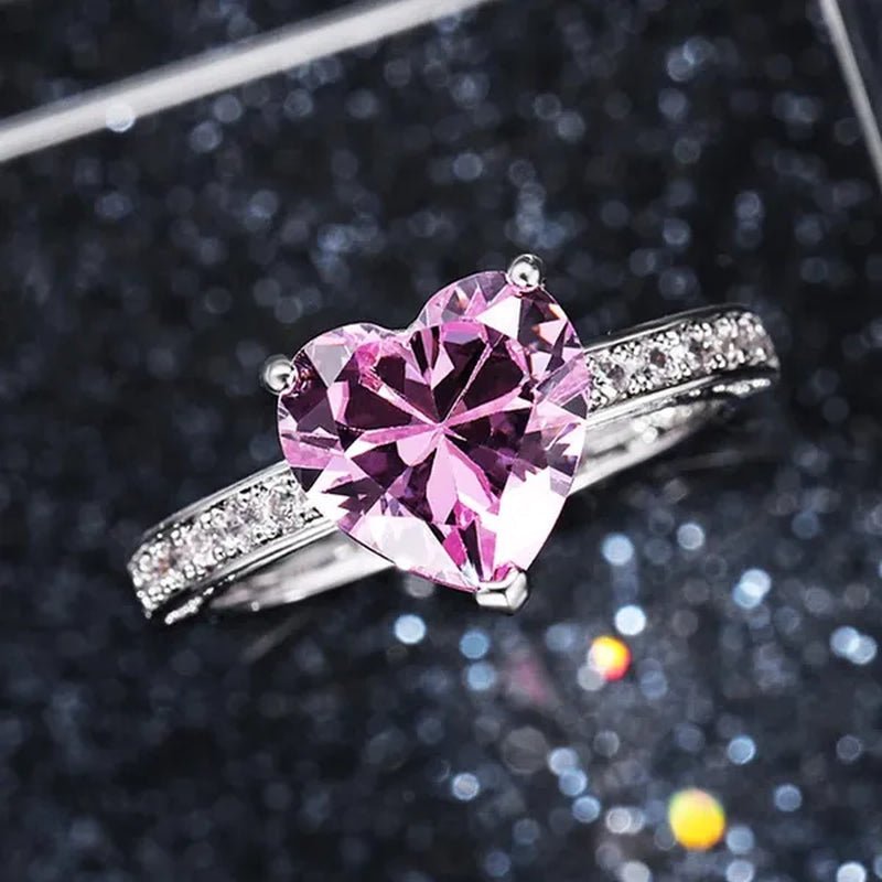 Luxury Solitaire Women Heart Diamond Engagement Rings AAAA Pink Sapphire Proposal Rings for Girlfriend Fine Anniversary Gift - WORLD TIME VISITS