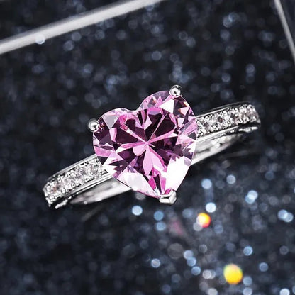 Luxury Solitaire Women Heart Diamond Engagement Rings AAAA Pink Sapphire Proposal Rings for Girlfriend Fine Anniversary Gift - WORLD TIME VISITS