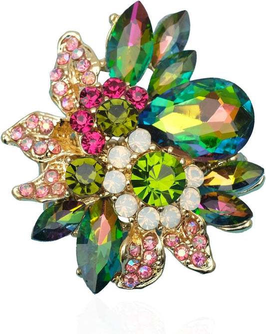 Luxury Women'S Austrian Crystal Leaves Flower Big Cocktail Statement Rings Stretch Adjustable Ring Jewelry Accessories - WORLD TIME VISITS