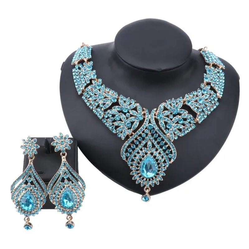 Luxury Women'S Elegant Austrian Crystal Statement Necklace Earrings Bridal Party Jewelry Set for Wedding Dress - WORLD TIME VISITS