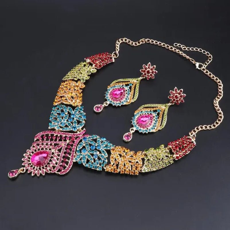 Luxury Women'S Elegant Austrian Crystal Statement Necklace Earrings Bridal Party Jewelry Set for Wedding Dress