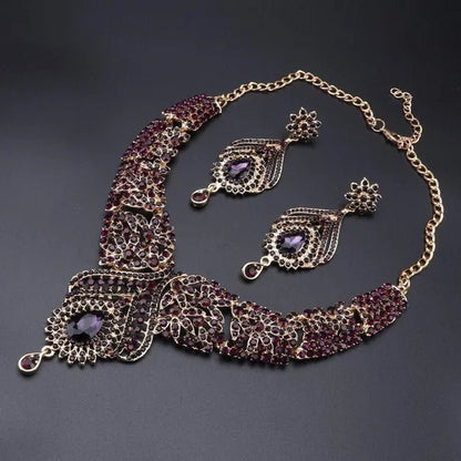 Luxury Women'S Elegant Austrian Crystal Statement Necklace Earrings Bridal Party Jewelry Set for Wedding Dress