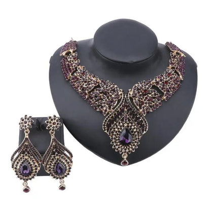 Luxury Women'S Elegant Austrian Crystal Statement Necklace Earrings Bridal Party Jewelry Set for Wedding Dress - WORLD TIME VISITS