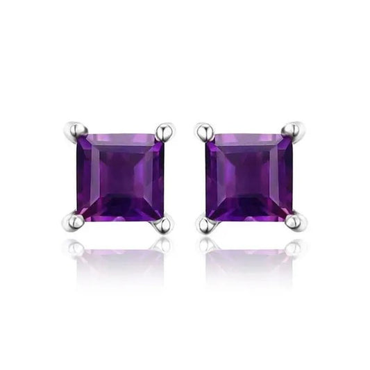 Majesty Diamonds MDS170176 00.6 CTW Princess Purple Amethyst Stud Earrings in .925 Sterling Silver - WORLD TIME VISITS