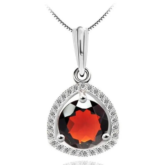 Majesty Diamonds MDS170225 2.66 CTW Round Red Garnet Halo Solitaire with Accents Pendant Necklace in .925 Sterling Silver - WORLD TIME VISITS