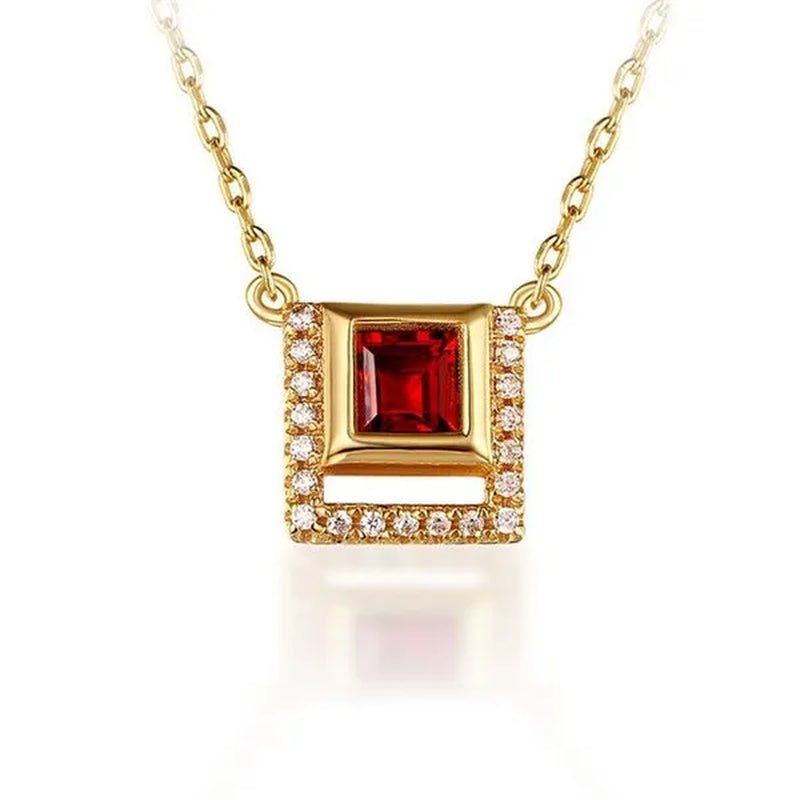 Majesty Diamonds MDS170299 0.33 CTW Princess Red Garnet Fancy Pendant Necklace in .925 Sterling Silver with 18K - WORLD TIME VISITS