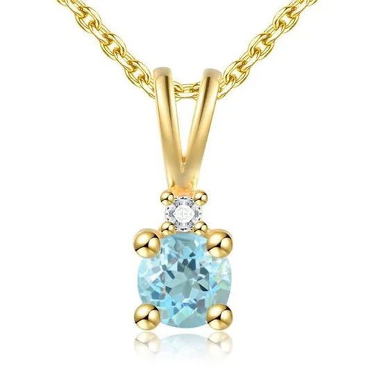 Majesty Diamonds MDS170321 0.5 CTW Round Blue Topaz Solitaire with Accents Pendant Necklace in .925 Sterling Silver with 18K - WORLD TIME VISITS