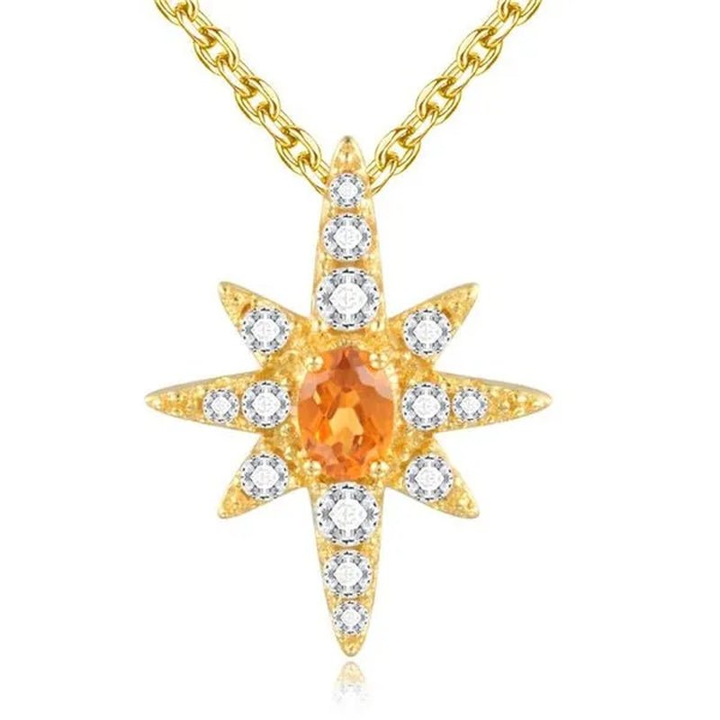 Majesty Diamonds MDS170341 0.2 CTW Oval Red Orange Garnet Fanta Star Fancy Pendant Necklace in .925 Sterling Silver with 18K - WORLD TIME VISITS
