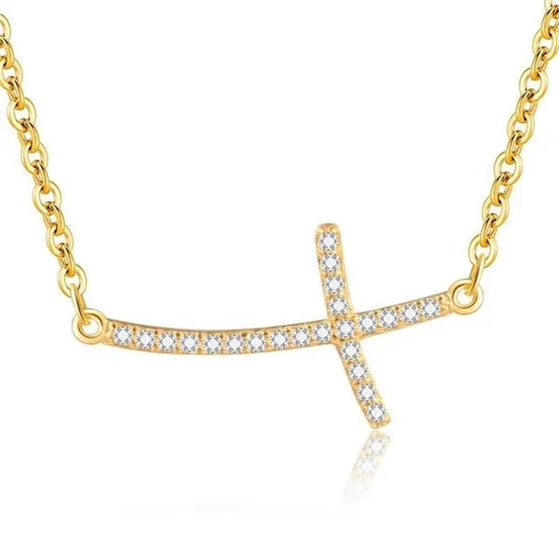 Majesty Diamonds MDS170383 White Zircon Yellow Cross Pendant Necklace in .925 Sterling Silver - WORLD TIME VISITS