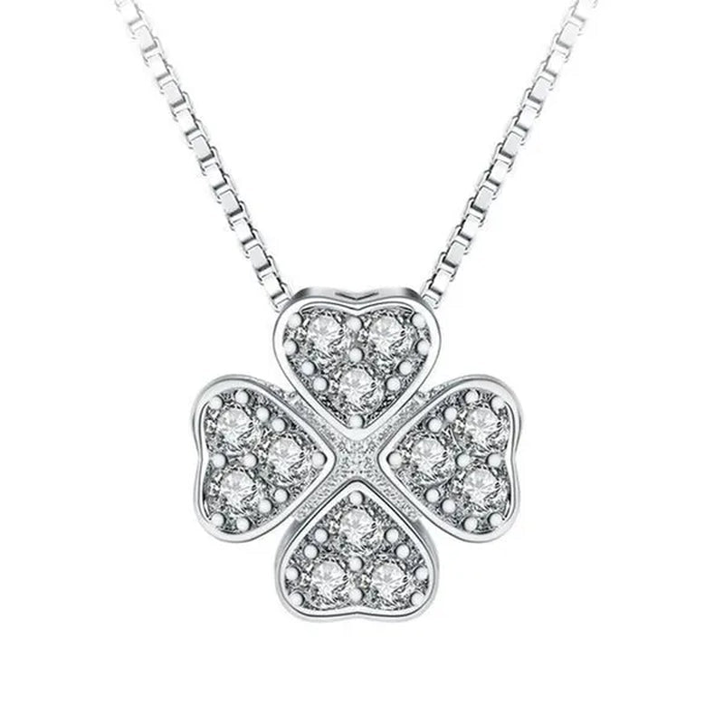 Majesty Diamonds MDS170389 White Zircon Four Leaf Clover Fancy Pendant Necklace in .925 Sterling Silver - WORLD TIME VISITS