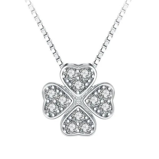 Majesty Diamonds MDS170389 White Zircon Four Leaf Clover Fancy Pendant Necklace in .925 Sterling Silver - WORLD TIME VISITS