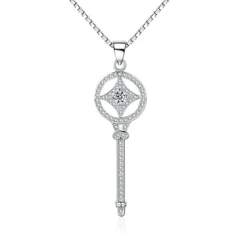 Majesty Diamonds MDS170395 White Zircon Key Pendant Necklace in .925 Sterling Silver - WORLD TIME VISITS