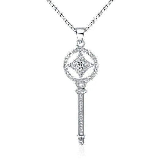 Majesty Diamonds MDS170395 White Zircon Key Pendant Necklace in .925 Sterling Silver - WORLD TIME VISITS