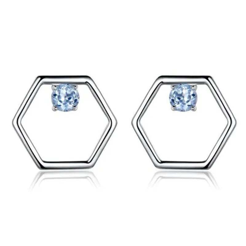 Majesty Diamonds MDS210180 Round Blue Nano Topaz Hexagon Stud Earrings in 0.925 White Sterling Silver - WORLD TIME VISITS