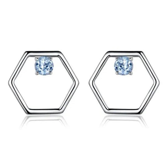 Majesty Diamonds MDS210180 Round Blue Nano Topaz Hexagon Stud Earrings in 0.925 White Sterling Silver - WORLD TIME VISITS