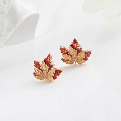 Maple Leaf Small Stud Earrings Gold Earrings Luxury Jewelry - WORLD TIME VISITS