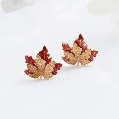 Maple Leaf Small Stud Earrings Gold Earrings Luxury Jewelry - WORLD TIME VISITS
