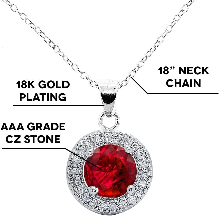 Mariah 18K White Gold round Cut CZ Halo Gemstone Pendant Necklace - Cubic Zirconia Halo Cluster Necklace W/Solitaire Rhinestone Crystal - Wedding Anniversary Jewelry - WORLD TIME VISITS
