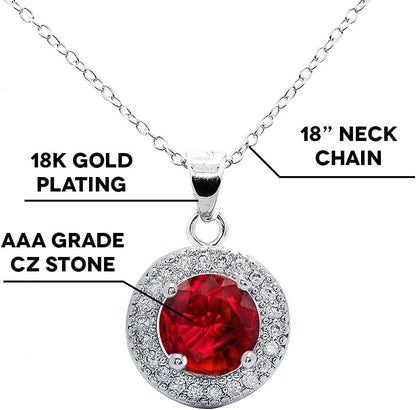 Mariah 18K White Gold round Cut CZ Halo Gemstone Pendant Necklace - Cubic Zirconia Halo Cluster Necklace W/Solitaire Rhinestone Crystal - Wedding Anniversary Jewelry - WORLD TIME VISITS