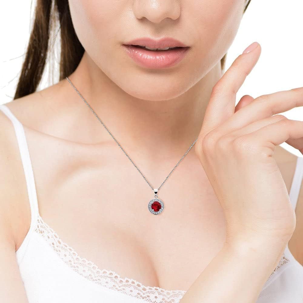 Mariah 18K White Gold round Cut CZ Halo Gemstone Pendant Necklace - Cubic Zirconia Halo Cluster Necklace W/Solitaire Rhinestone Crystal - Wedding Anniversary Jewelry
