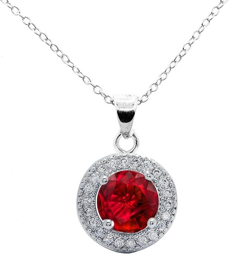 Mariah 18K White Gold round Cut CZ Halo Gemstone Pendant Necklace - Cubic Zirconia Halo Cluster Necklace W/Solitaire Rhinestone Crystal - Wedding Anniversary Jewelry - WORLD TIME VISITS