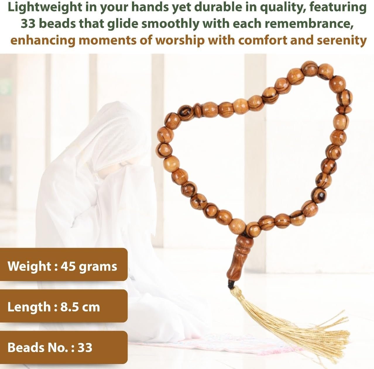 Masbaha 33 Beads Olive Wood from Jerusalem Islamic Prayer Beads Tasbeeh Muslim Rosary Quran Misbaha Tespih Dhikr Beads Sibha Tasbih Beads Muslim Worry Beads Islamic Beads Islamic Gifts - WORLD TIME VISITS