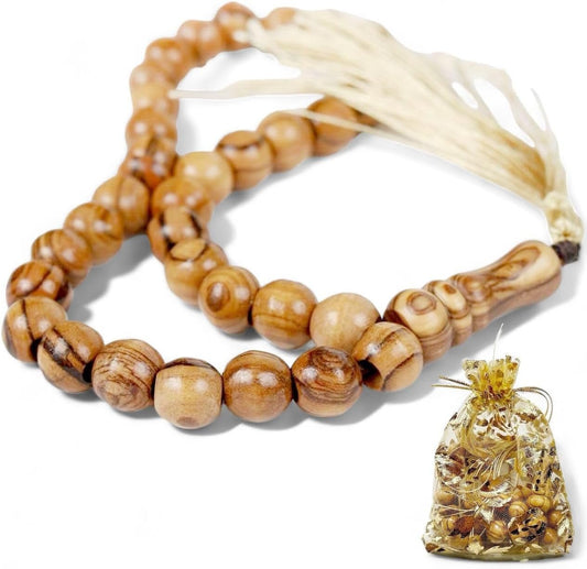 Masbaha 33 Beads Olive Wood from Jerusalem Islamic Prayer Beads Tasbeeh Muslim Rosary Quran Misbaha Tespih Dhikr Beads Sibha Tasbih Beads Muslim Worry Beads Islamic Beads Islamic Gifts - WORLD TIME VISITS