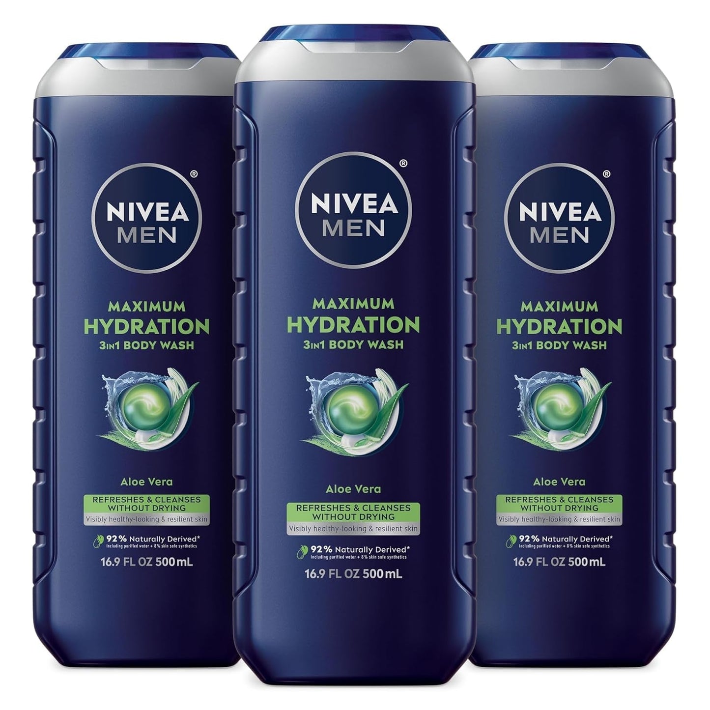 Maximum Hydration Body Wash for Dry Skin, Aloe Vera Enriched, 3 - In - 1 Moisturizing Body Wash, Face and Hair, Paraben Free, Vegan Formula, 16.9 Fl Oz Bottle, Pack of 3 - WORLD TIME VISITS