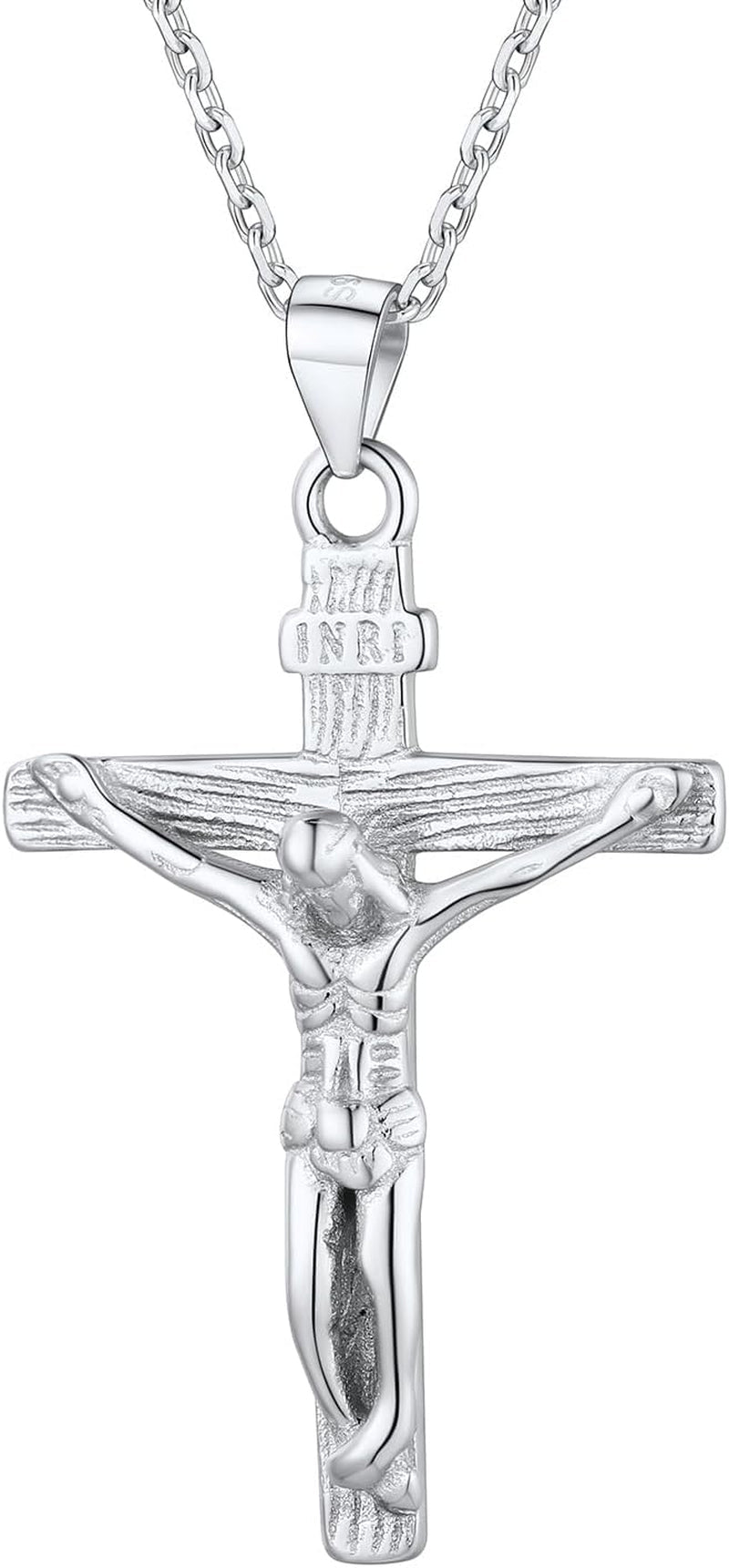 Men Crucifix Cross Pendant with Chain Baptism Christian Jewelry Stainless Steel/18K Gold Antique Jesus Necklace, Gift Packed,Length 22" - WORLD TIME VISITS