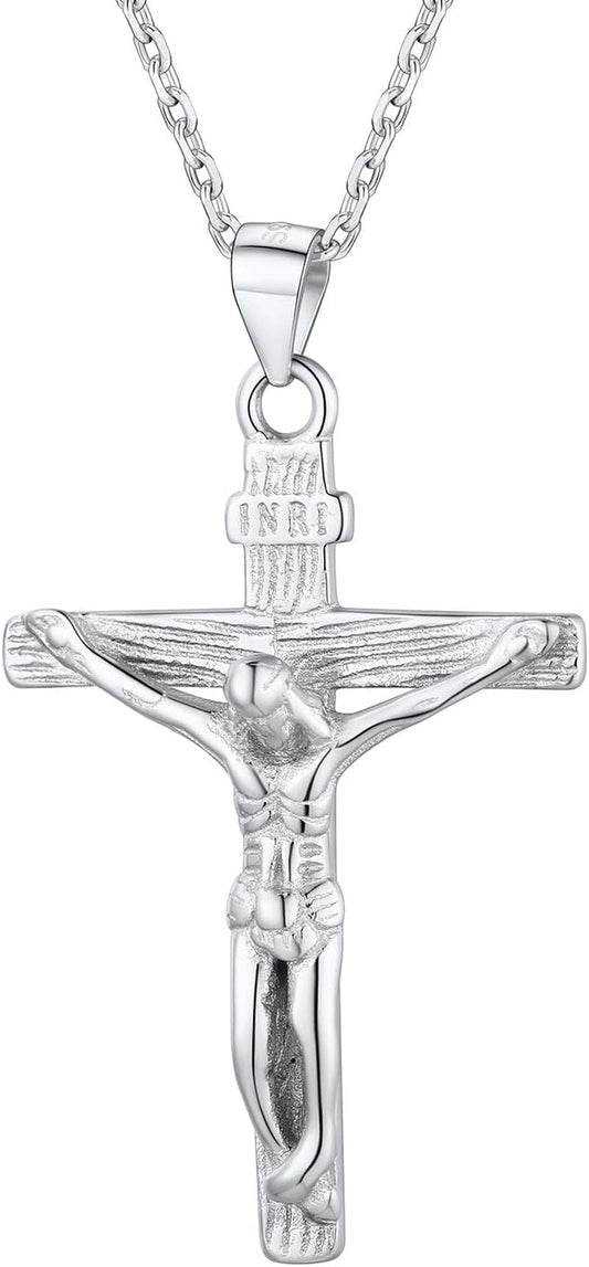 Men Crucifix Cross Pendant with Chain Baptism Christian Jewelry Stainless Steel/18K Gold Antique Jesus Necklace, Gift Packed,Length 22" - WORLD TIME VISITS