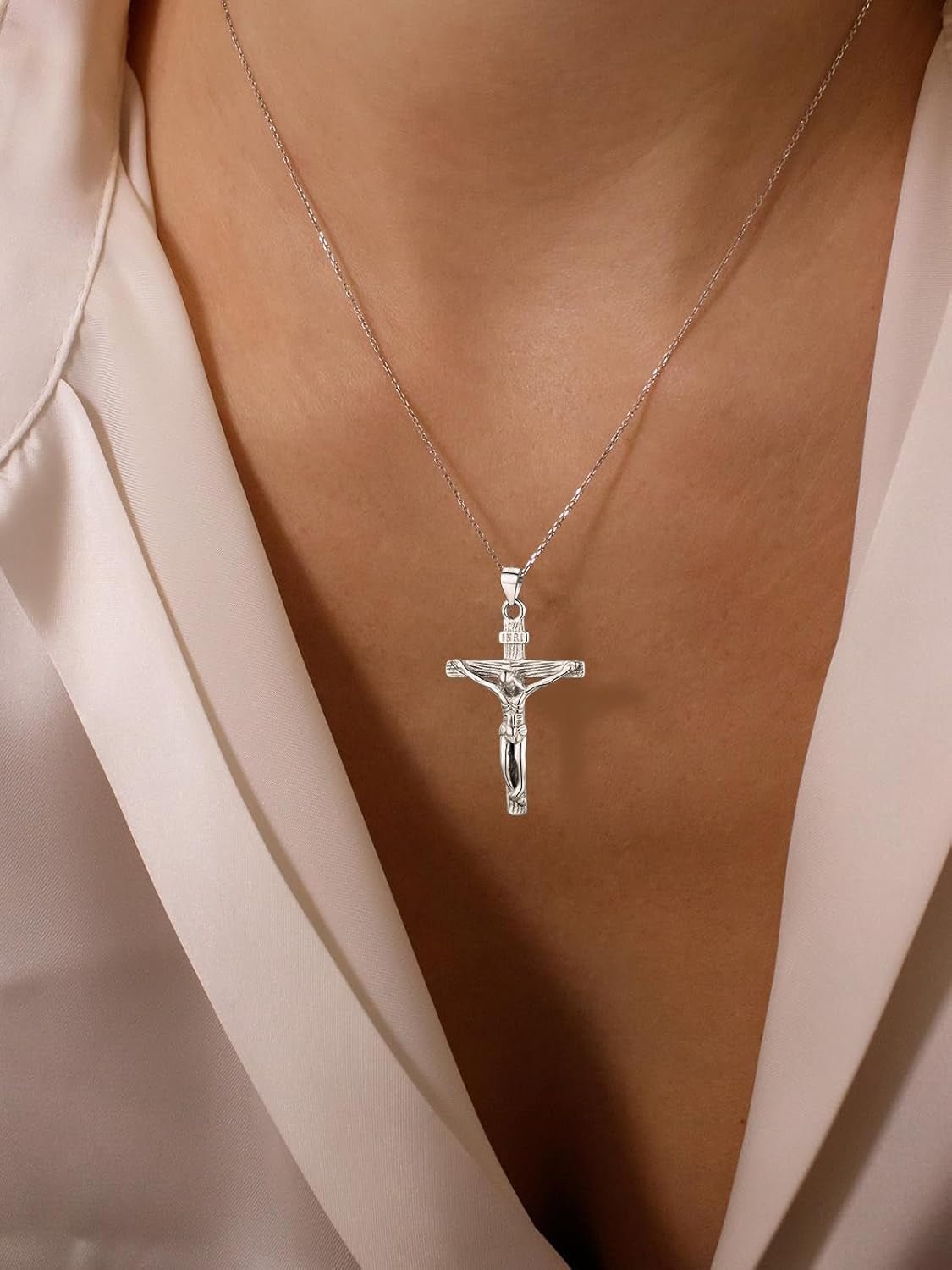 Men Crucifix Cross Pendant with Chain Baptism Christian Jewelry Stainless Steel/18K Gold Antique Jesus Necklace, Gift Packed,Length 22" - WORLD TIME VISITS