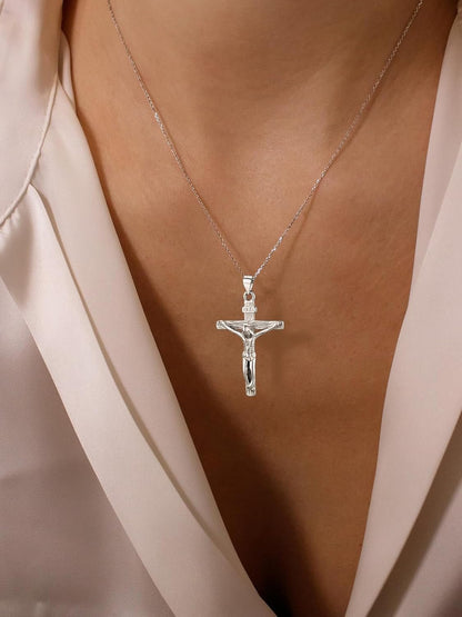Men Crucifix Cross Pendant with Chain Baptism Christian Jewelry Stainless Steel/18K Gold Antique Jesus Necklace, Gift Packed,Length 22" - WORLD TIME VISITS