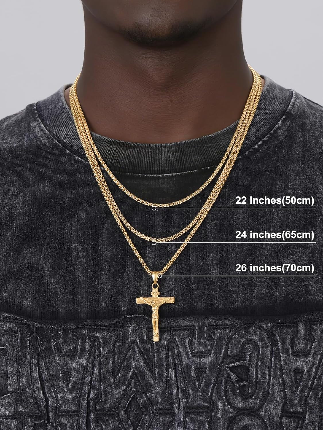 Men Crucifix Cross Pendant with Chain Baptism Christian Jewelry Stainless Steel/18K Gold Antique Jesus Necklace, Gift Packed,Length 22" - WORLD TIME VISITS