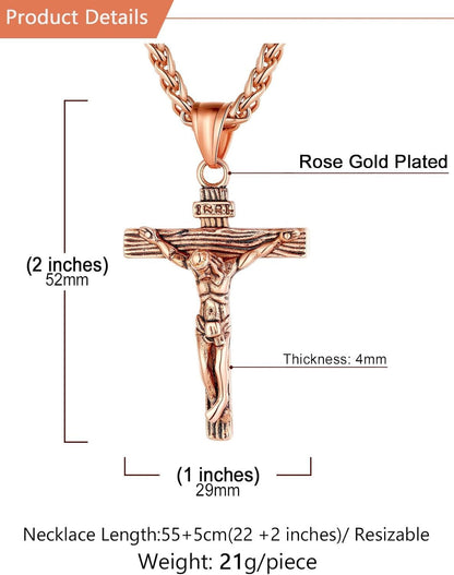 Men Crucifix Cross Pendant with Chain Baptism Christian Jewelry Stainless Steel/18K Gold Antique Jesus Necklace, Gift Packed,Length 22"