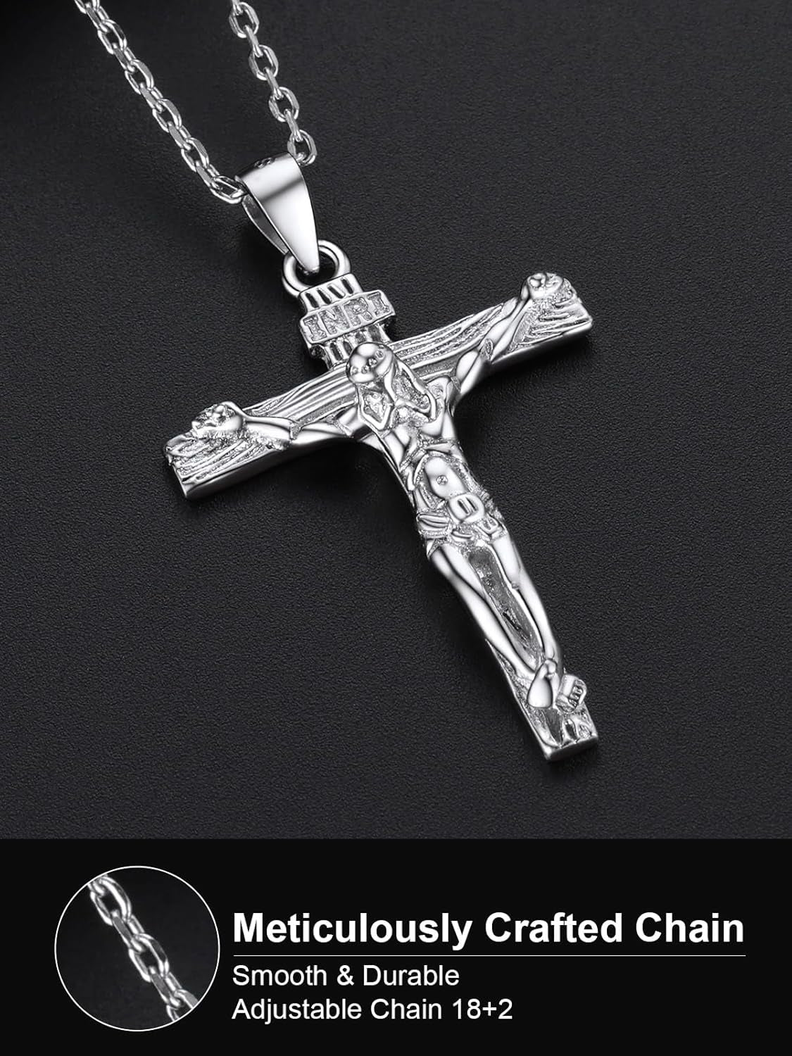 Men Crucifix Cross Pendant with Chain Baptism Christian Jewelry Stainless Steel/18K Gold Antique Jesus Necklace, Gift Packed,Length 22"