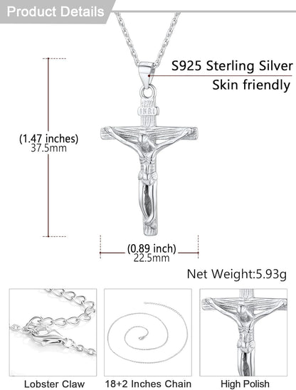 Men Crucifix Cross Pendant with Chain Baptism Christian Jewelry Stainless Steel/18K Gold Antique Jesus Necklace, Gift Packed,Length 22"