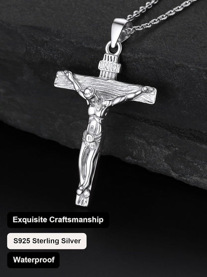 Men Crucifix Cross Pendant with Chain Baptism Christian Jewelry Stainless Steel/18K Gold Antique Jesus Necklace, Gift Packed,Length 22"