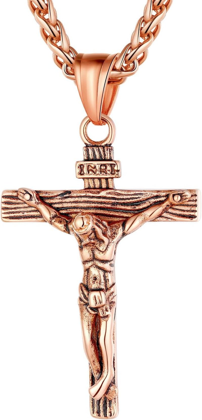Men Crucifix Cross Pendant with Chain Baptism Christian Jewelry Stainless Steel/18K Gold Antique Jesus Necklace, Gift Packed,Length 22" - WORLD TIME VISITS