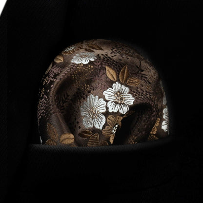 Men Floral Ties Woven Classic 3.4" Necktie Set Formal Tie Pocket Square for Wedding with Handkerchief Gift Box