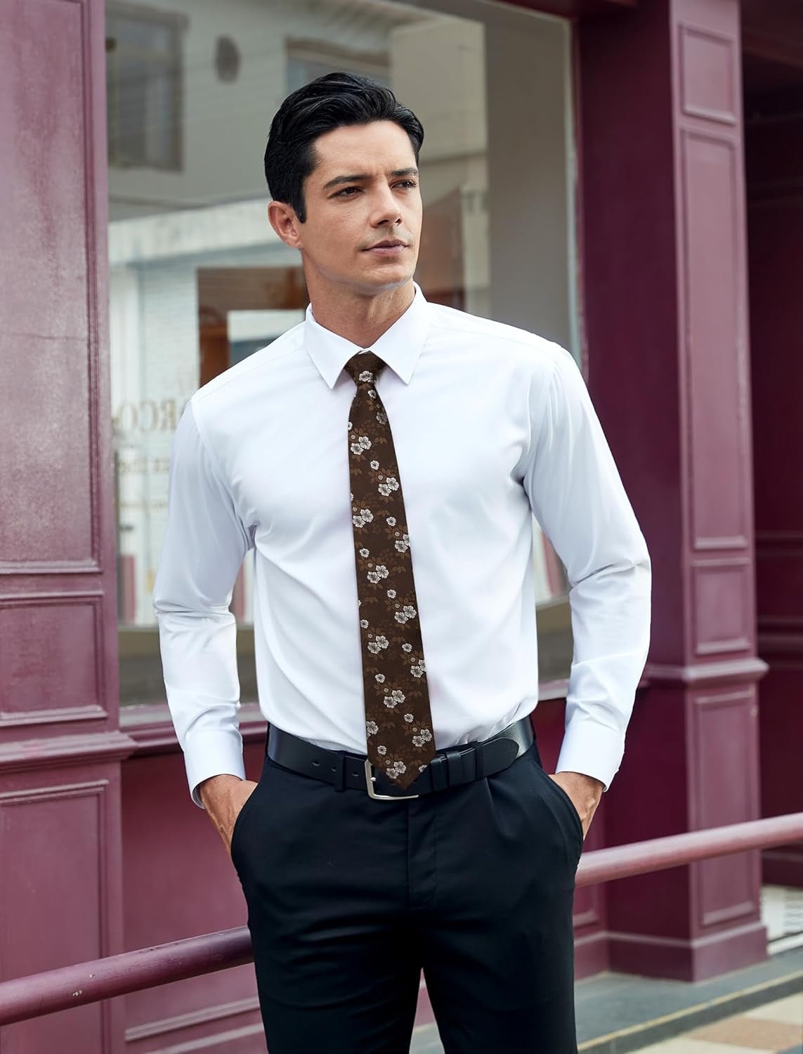 Men Floral Ties Woven Classic 3.4" Necktie Set Formal Tie Pocket Square for Wedding with Handkerchief Gift Box - WORLD TIME VISITS