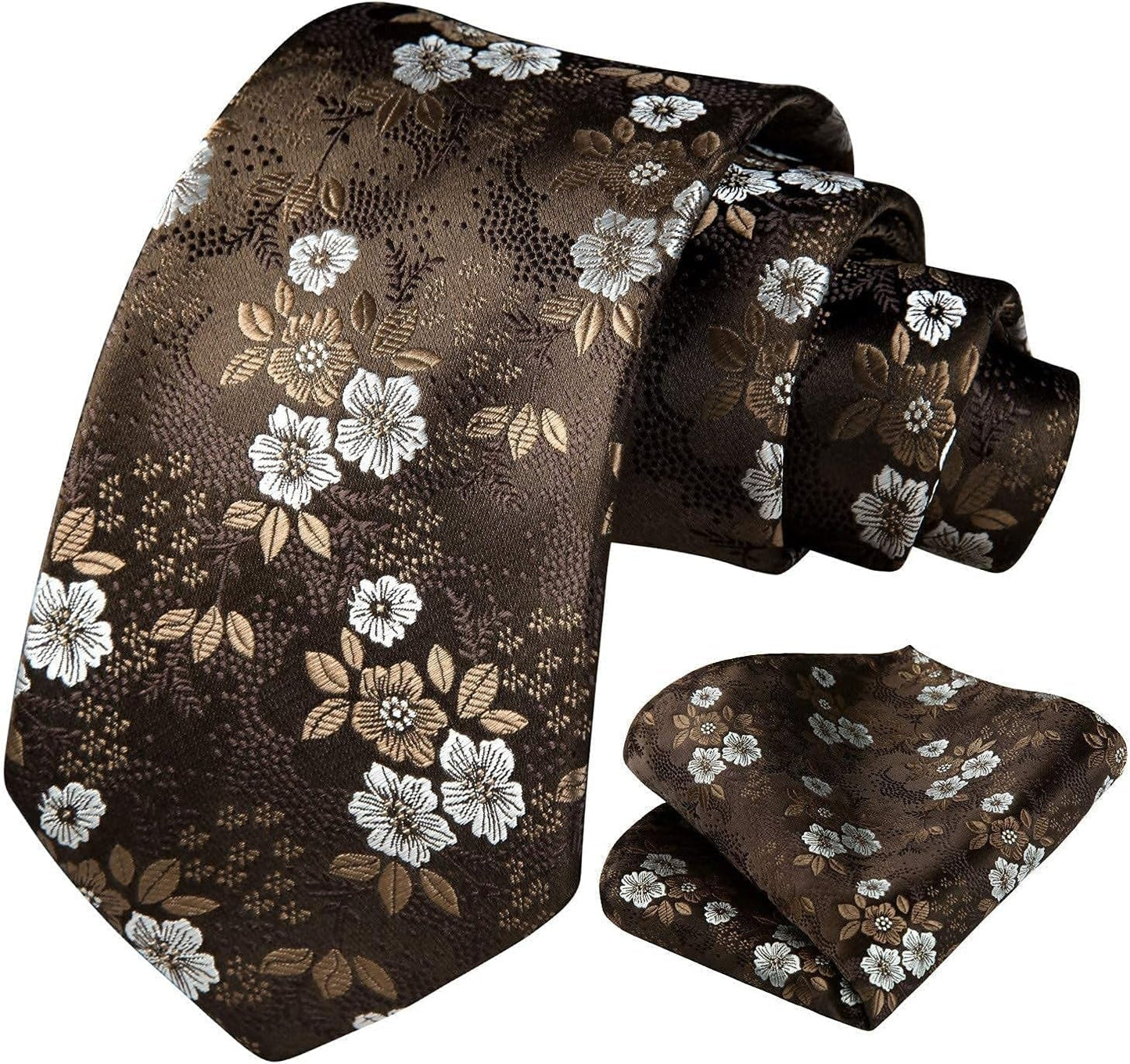 Men Floral Ties Woven Classic 3.4" Necktie Set Formal Tie Pocket Square for Wedding with Handkerchief Gift Box