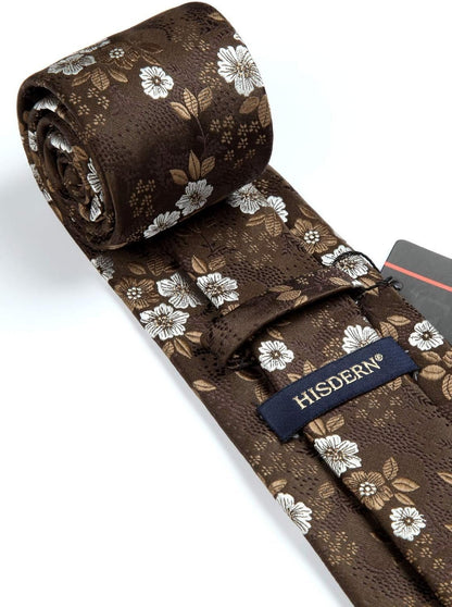 Men Floral Ties Woven Classic 3.4" Necktie Set Formal Tie Pocket Square for Wedding with Handkerchief Gift Box