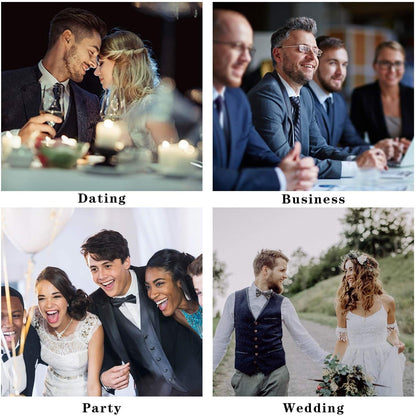 Men Floral Ties Woven Classic 3.4" Necktie Set Formal Tie Pocket Square for Wedding with Handkerchief Gift Box