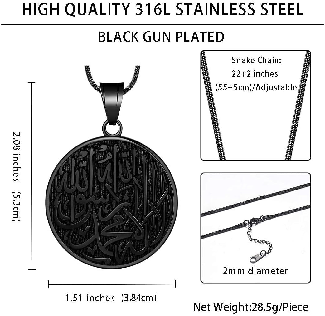 Men Islamic Pendant Necklace - Muslim Allah Necklace Allah Necklace Mens Muslim Islam Pendant 316L Stainless Steel Islamic Arabic Gift Black Gun/18K Gold Plated Islam Jewelry SP0049 - WORLD TIME VISITS