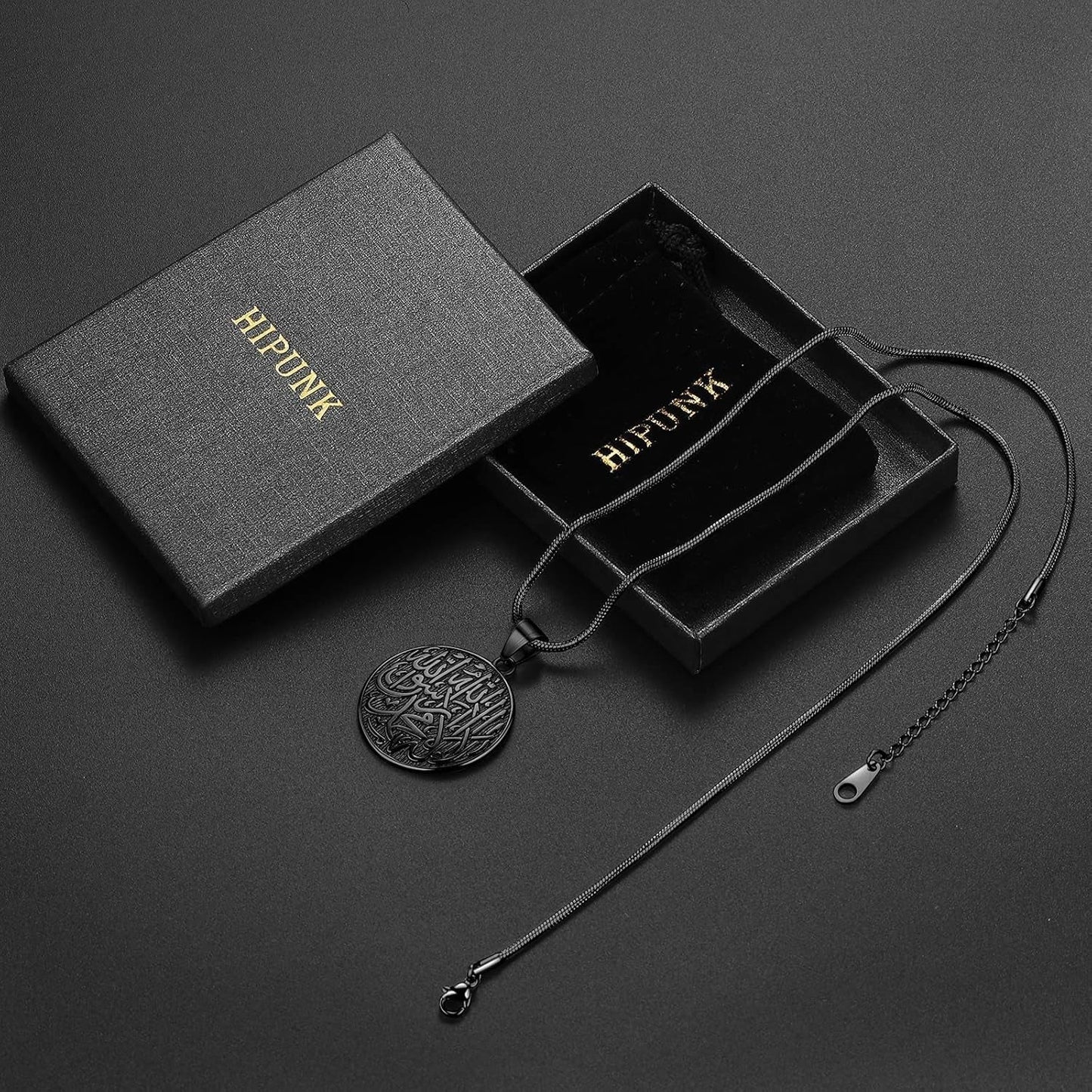 Men Islamic Pendant Necklace - Muslim Allah Necklace Allah Necklace Mens Muslim Islam Pendant 316L Stainless Steel Islamic Arabic Gift Black Gun/18K Gold Plated Islam Jewelry SP0049