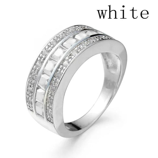 Men Women Size 7 - 11 Classic 925 Silver Plated White Gems Wedding Band Gem Ring (Choice Color and Size ) - WORLD TIME VISITS